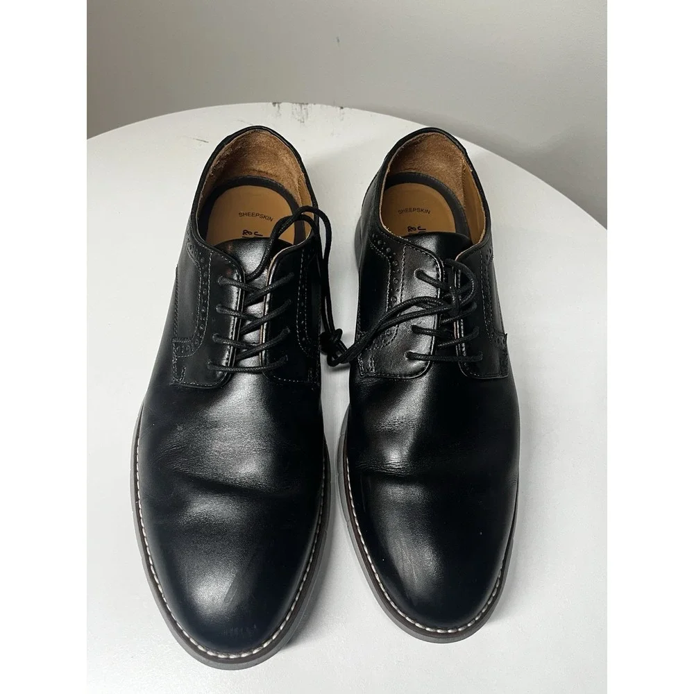 Johnston Murphy Mens Holden Black Leather Oxford Dress Shoes Plain Toe Size 10.5